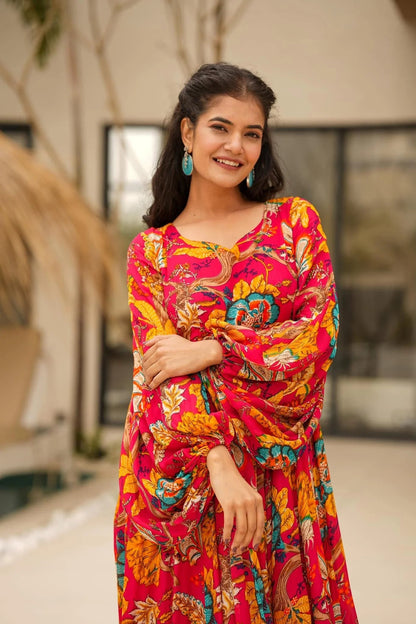 Floral Red & Yellow MC LC 11007 FVD - Indian Dress House 786