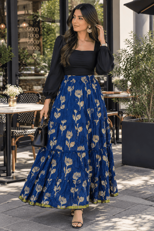 Floral Rose Blue Skirt - Indian Dress House 786