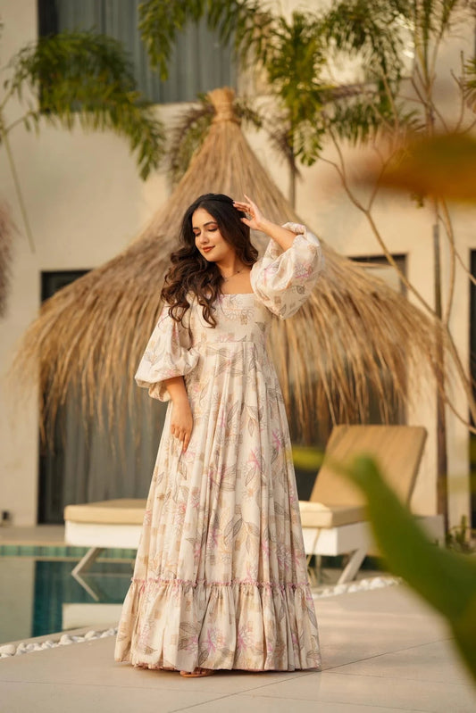 Floral Soft Beige LC 11005 FVD - Indian Dress House 786
