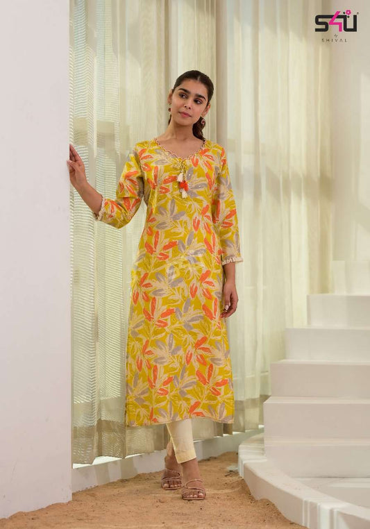 Floral Yellow Printed MC S4UG 01 FVD - Indian Dress House 786
