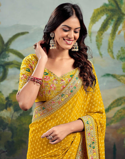 Golden Glow Yellow Saree Bhandani STR Saree - Indian Dress House 786