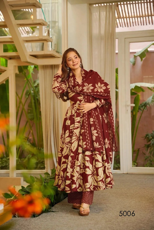 Goregous Brown Floral VMY 5006 FVD - Indian Dress House 786
