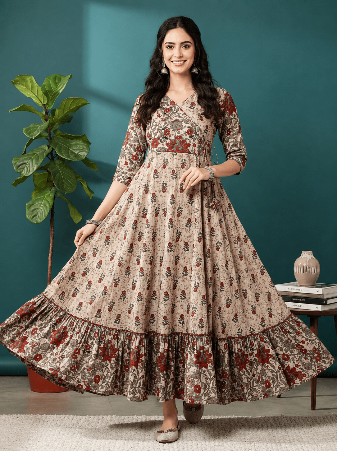 Gorgeous Beige Brown Floral FVD - Indian Dress House 786