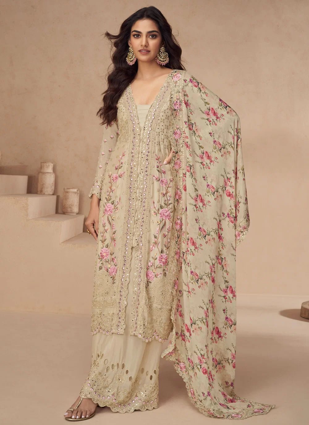 Gorgeous Beige Floral AASP - Indian Dress House 786