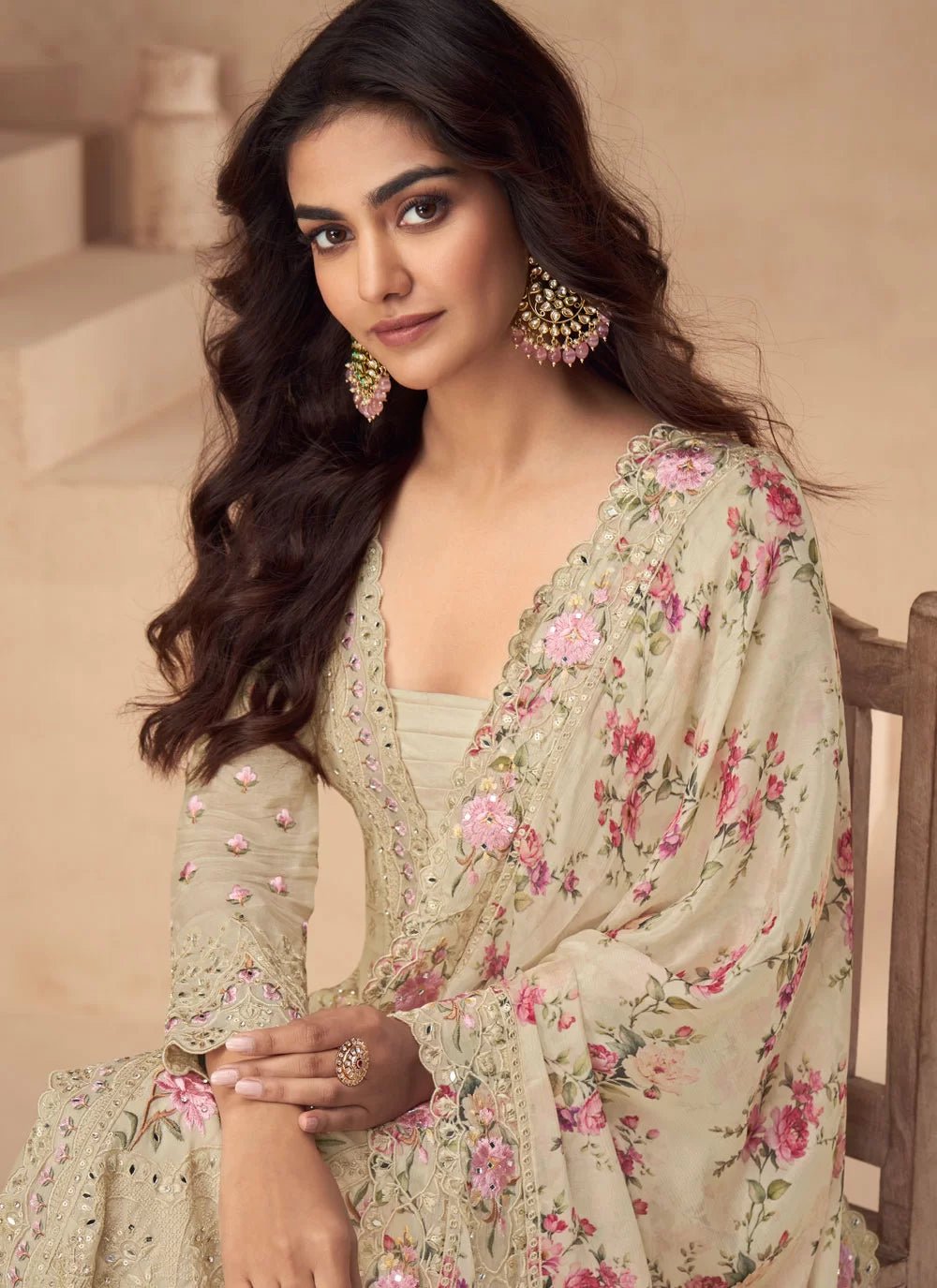 Gorgeous Beige Floral AASP - Indian Dress House 786