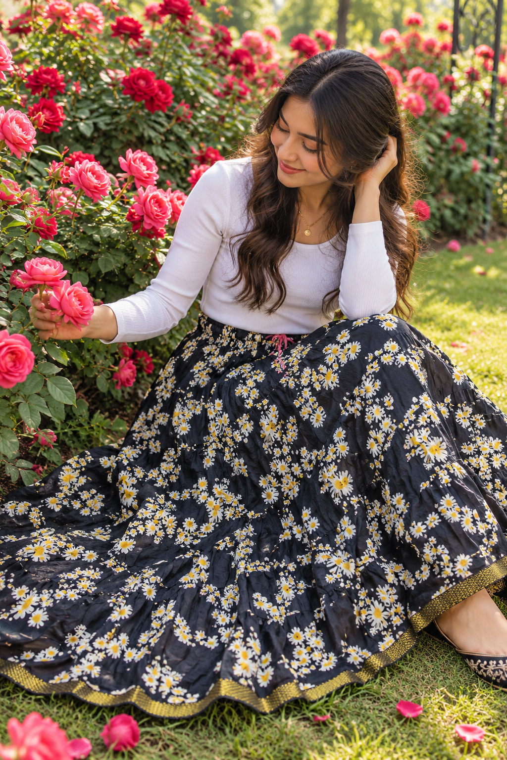 Gorgeous Black Floral Daisy Skirts - Indian Dress House 786
