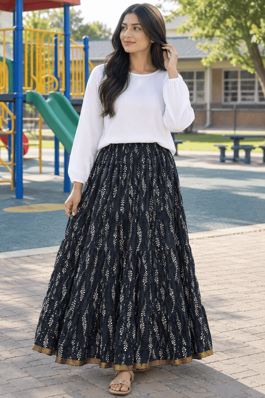 Gorgeous Black Leaf Floral Skirt - Indian Dress House 786
