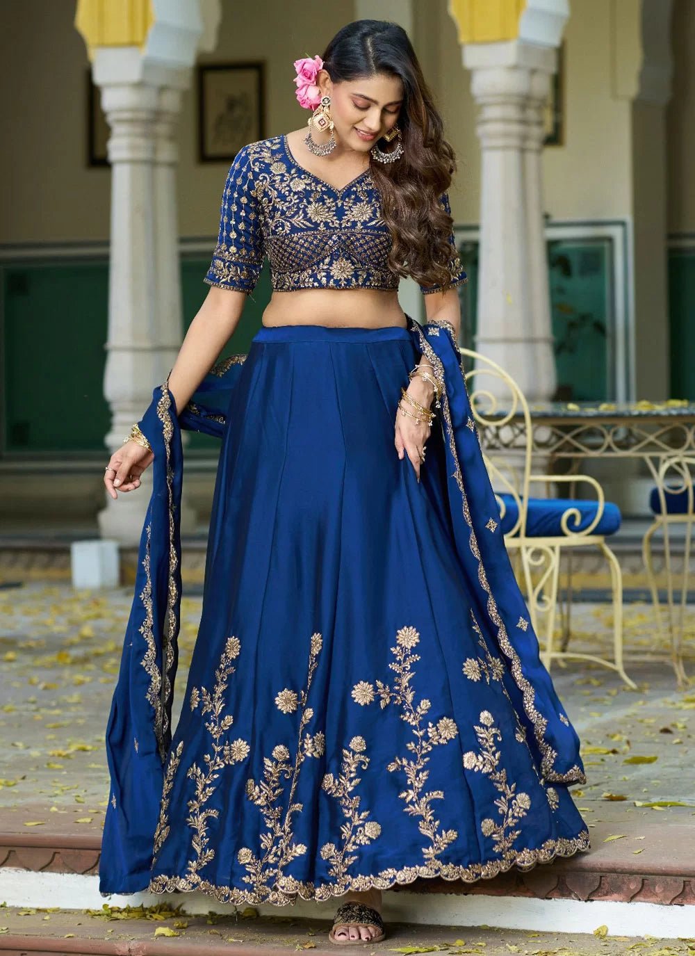 Gorgeous Blue FloraL Gold ZNL - Indian Dress House 786