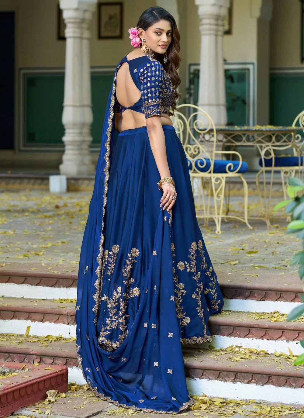 Gorgeous Blue FloraL Gold ZNL - Indian Dress House 786