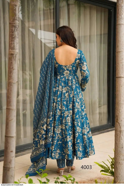 Gorgeous Blue Floral LC VYM 4003 FVD - Indian Dress House 786