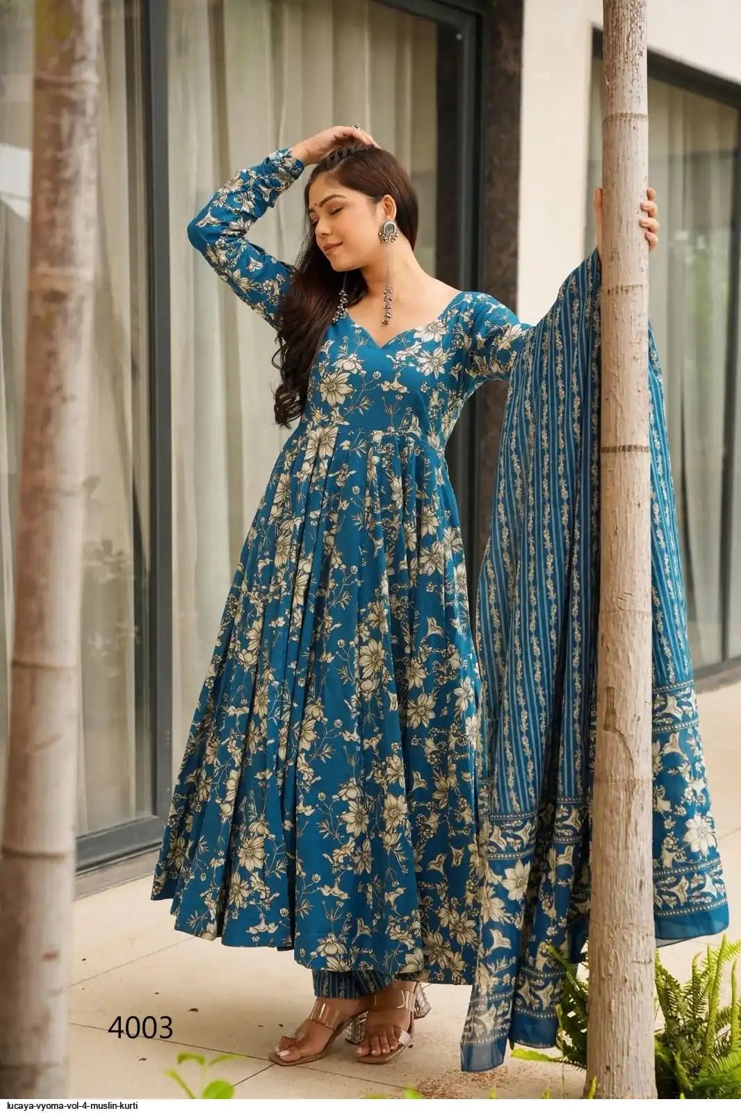 Gorgeous Blue Floral LC VYM 4003 FVD - Indian Dress House 786