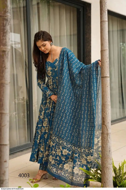 Gorgeous Blue Floral LC VYM 4003 FVD - Indian Dress House 786