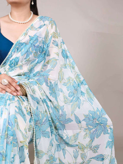 Gorgeous Blue Floral YNF Saree - Indian Dress House 786