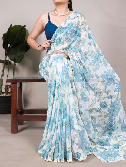 Gorgeous Blue Floral YNF Saree - Indian Dress House 786
