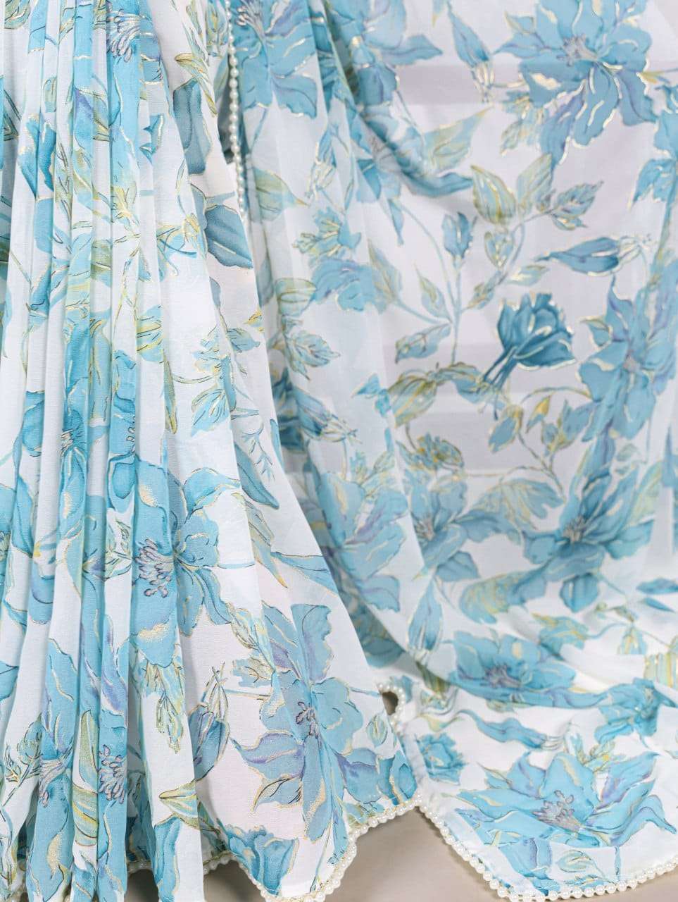 Gorgeous Blue Floral YNF Saree - Indian Dress House 786
