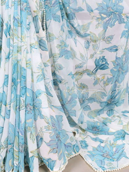 Gorgeous Blue Floral YNF Saree - Indian Dress House 786