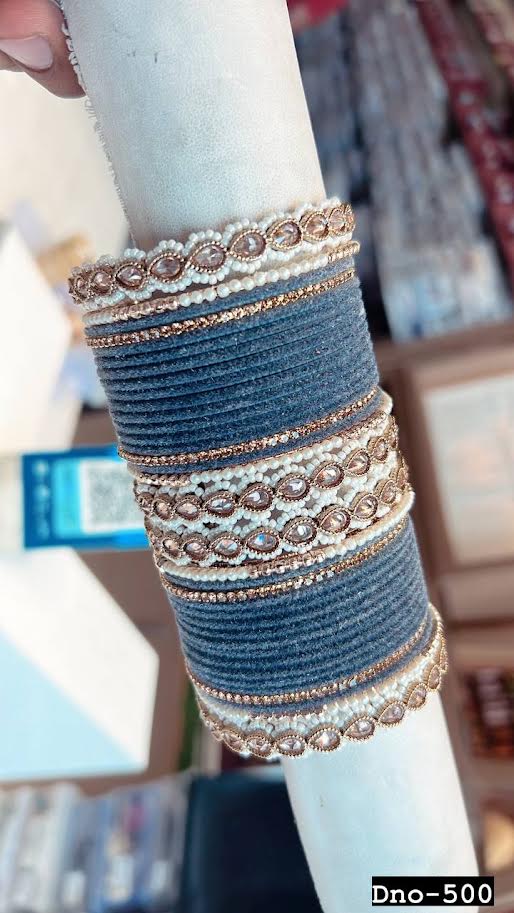 Gorgeous Blue Gold Beaded White Bangle JWY - Indian Dress House 786