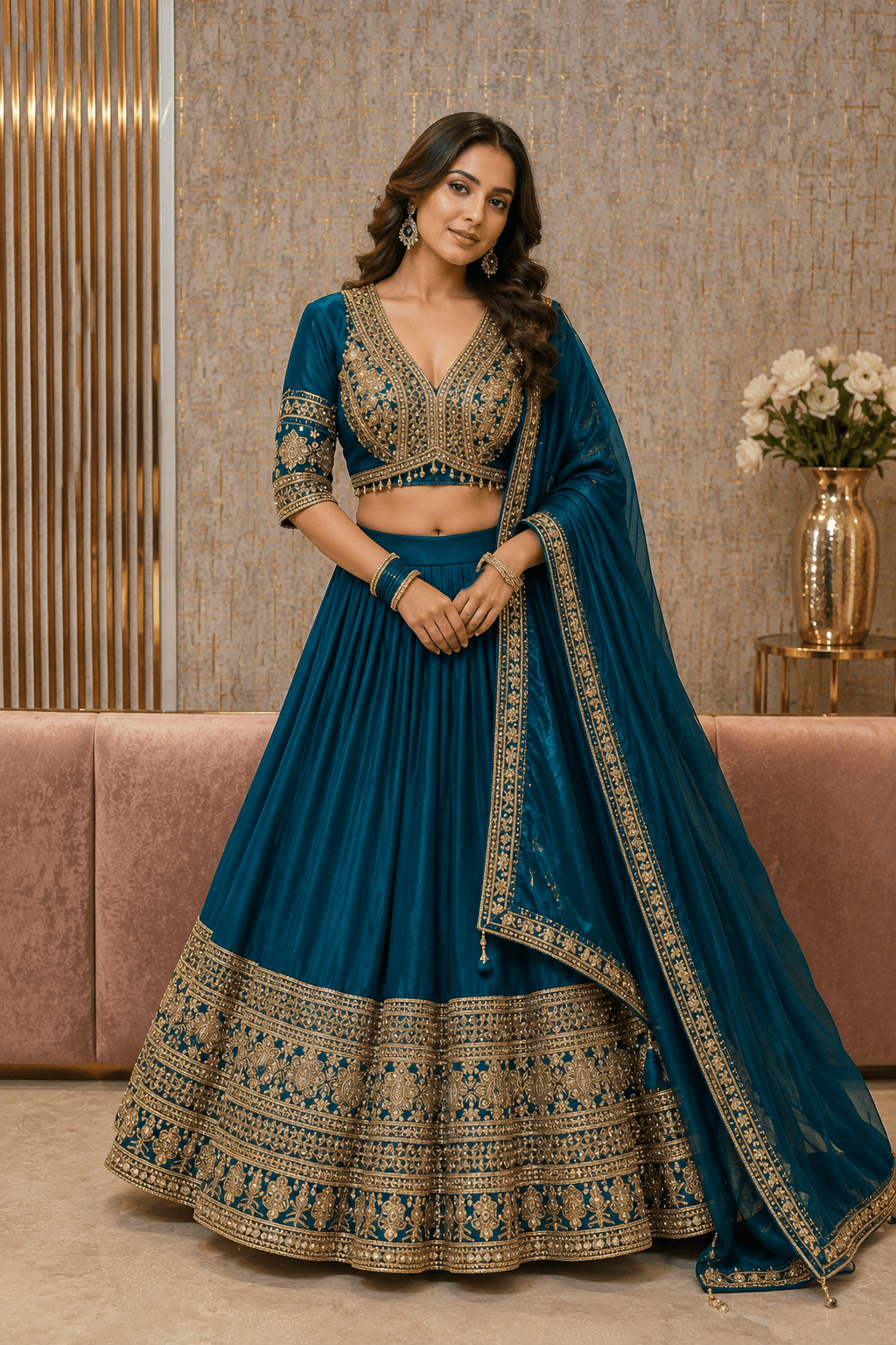 Gorgeous Blue & Gold PSC - Indian Dress House 786