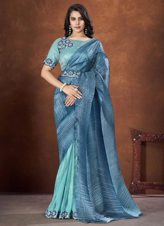 Gorgeous Blue MMS 24012 -A SAREE - Indian Dress House 786