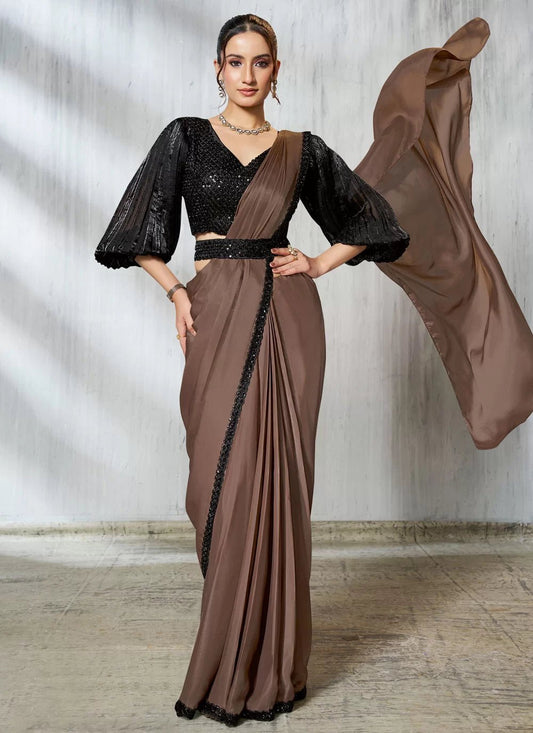 Gorgeous Coffee & Black MNS Saree - Indian Dress House 786