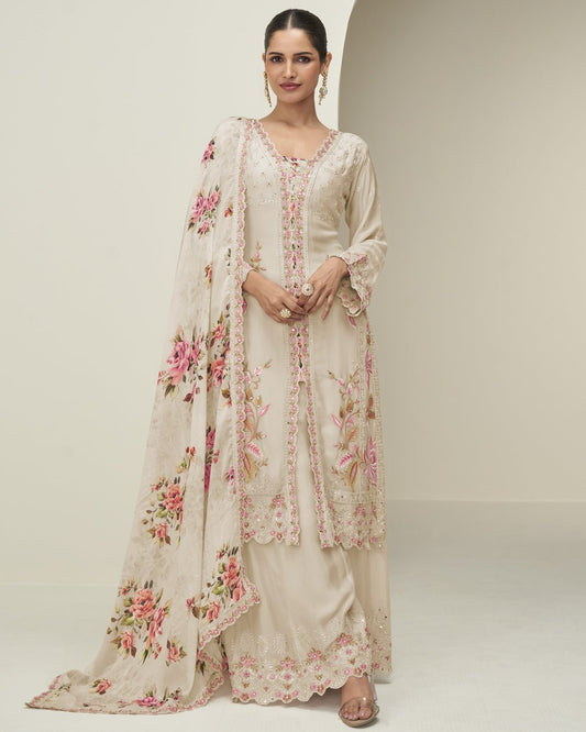 Gorgeous Cream Floral AHP - Indian Dress House 786