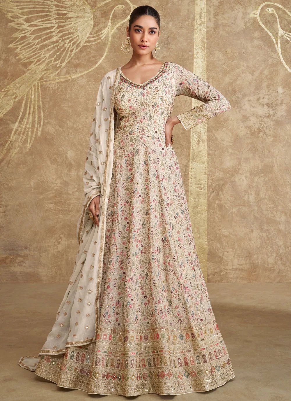 Gorgeous Cream Floral SYRG - Indian Dress House 786