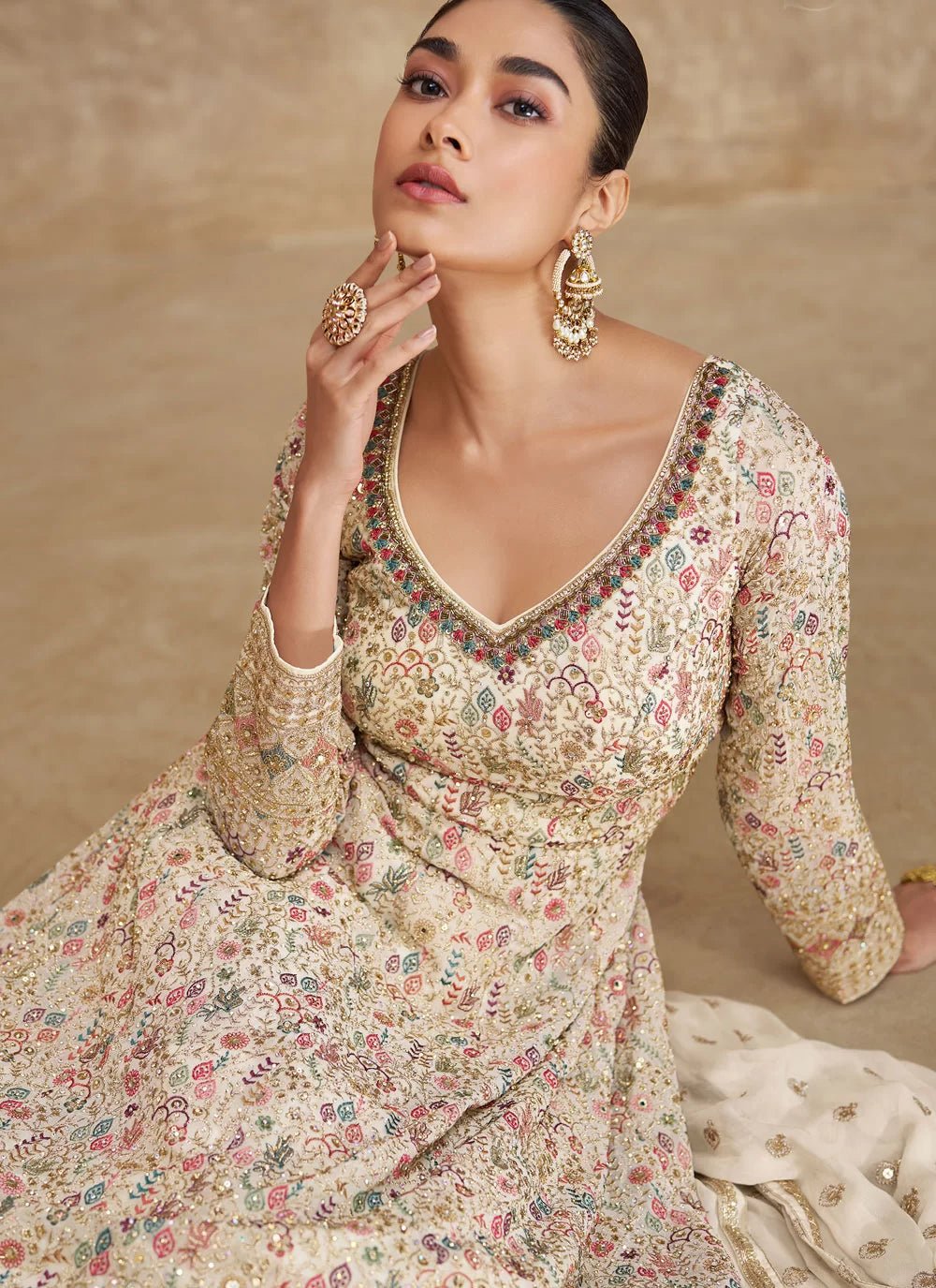 Gorgeous Cream Floral SYRG - Indian Dress House 786