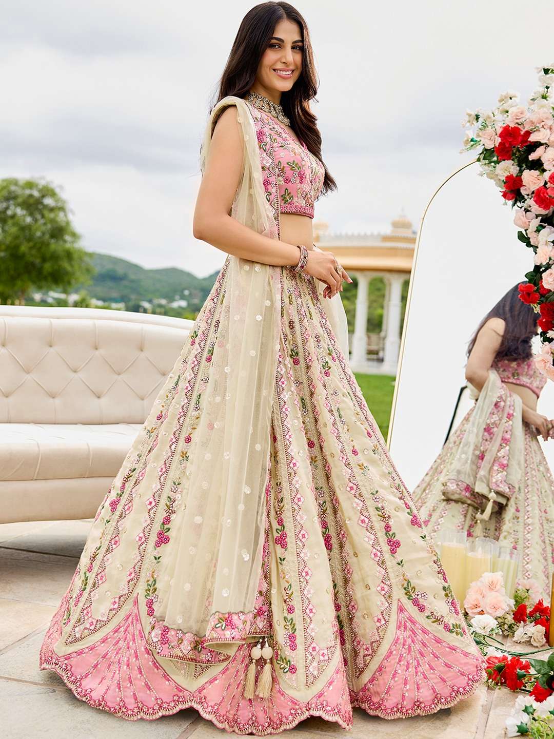 Gorgeous Cream & Pink CCL - Indian Dress House 786