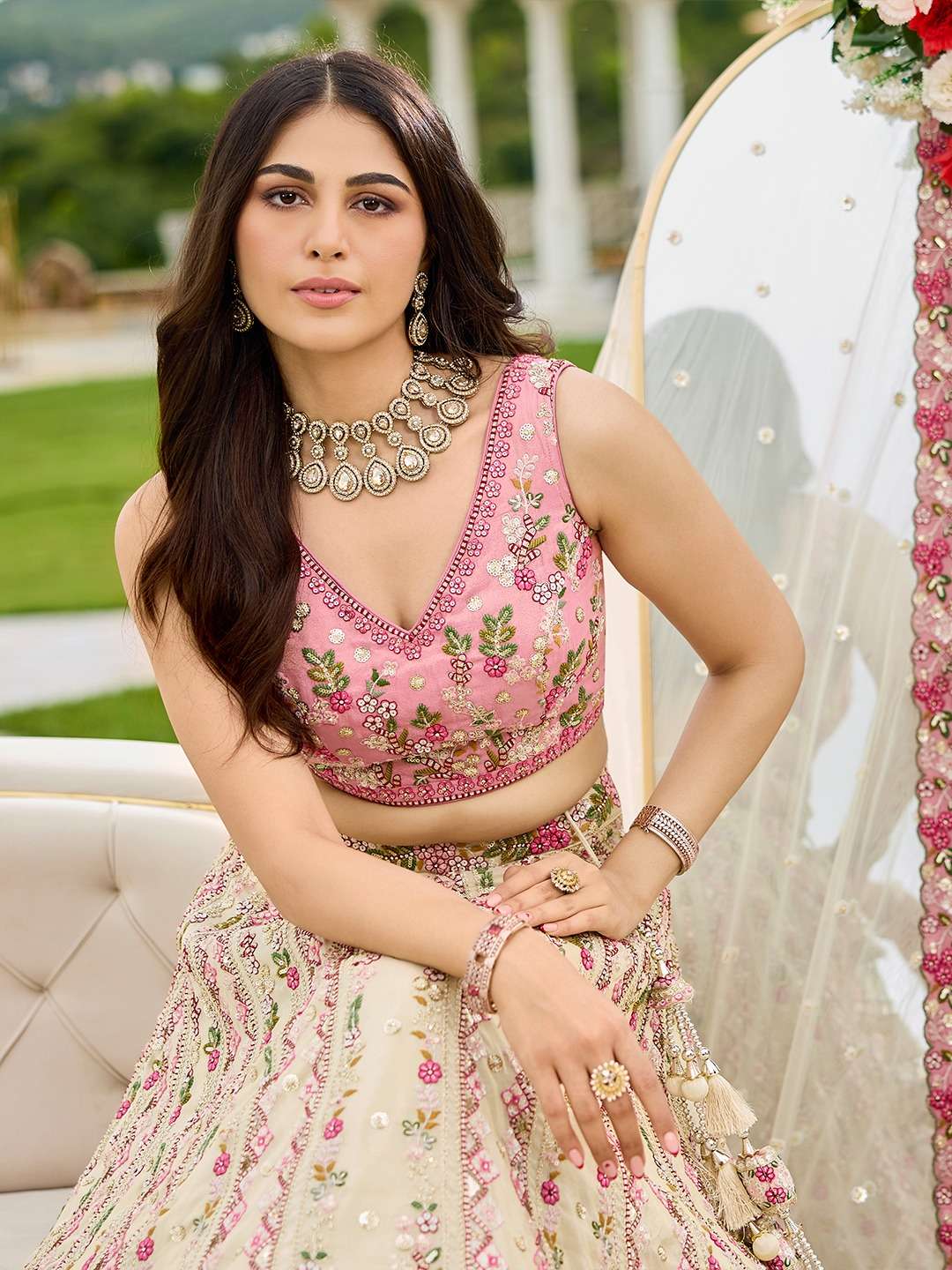 Gorgeous Cream & Pink CCL - Indian Dress House 786