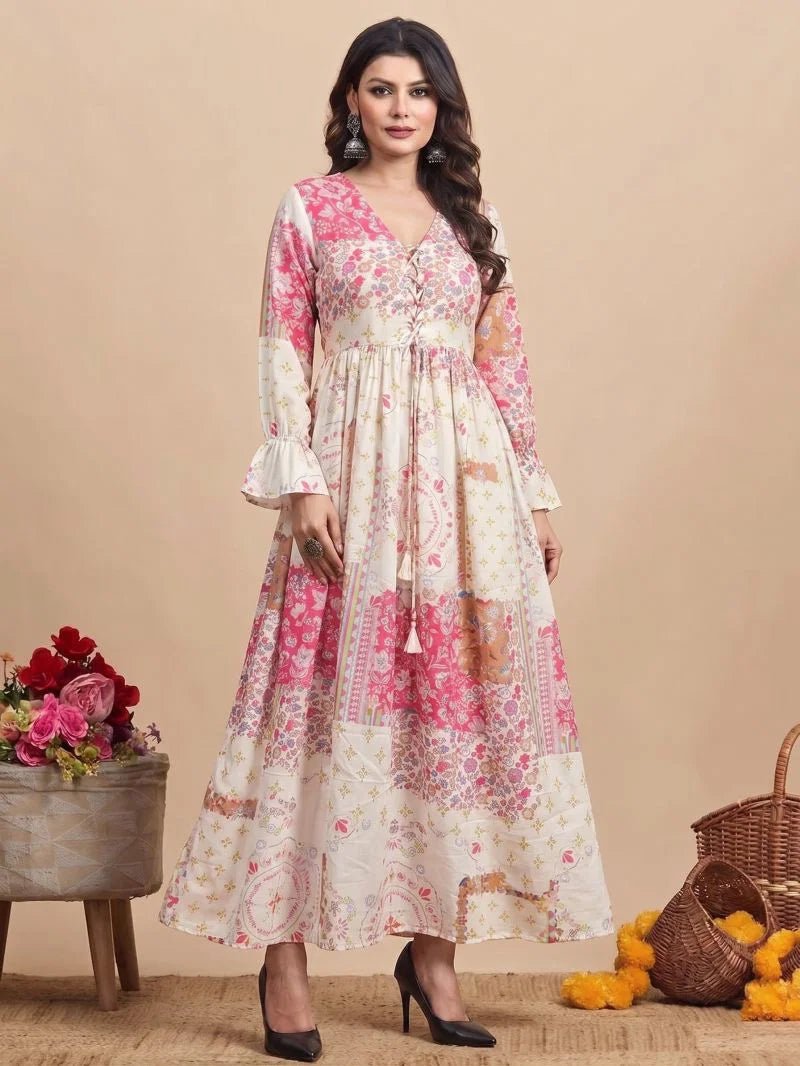 Gorgeous Cream & Pink S FVD - Indian Dress House 786