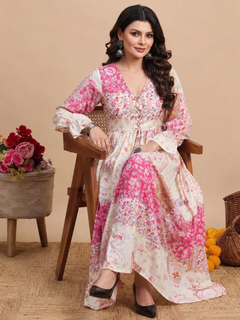 Gorgeous Cream & Pink S FVD - Indian Dress House 786