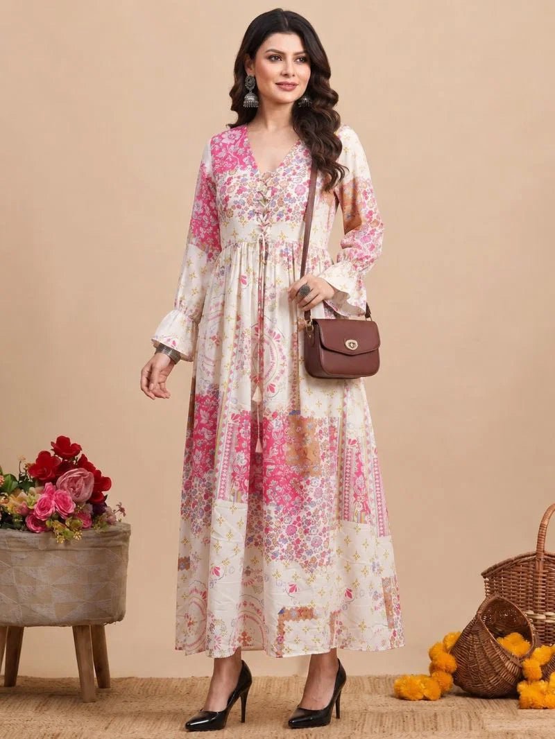 Gorgeous Cream & Pink S FVD - Indian Dress House 786