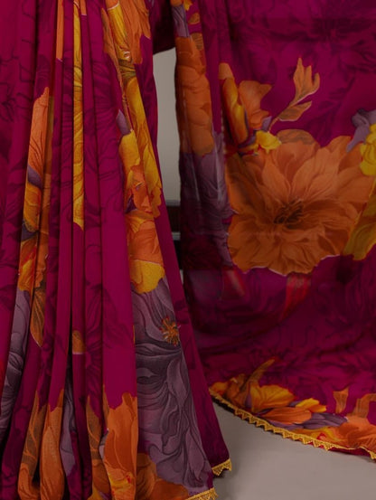 Gorgeous Fiery Orange Floral YNF Saree - Indian Dress House 786