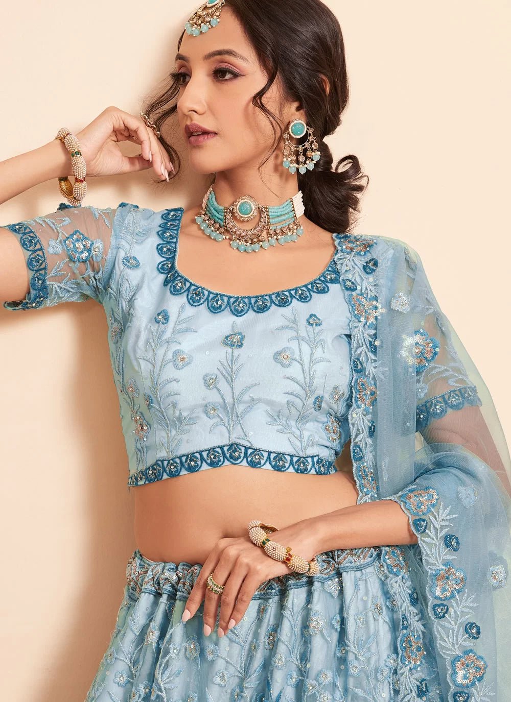 Gorgeous Floral 2 Tone Blue ABLR - Indian Dress House 786