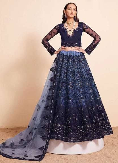Gorgeous Floral 2 Tone Blue ABLR - Indian Dress House 786
