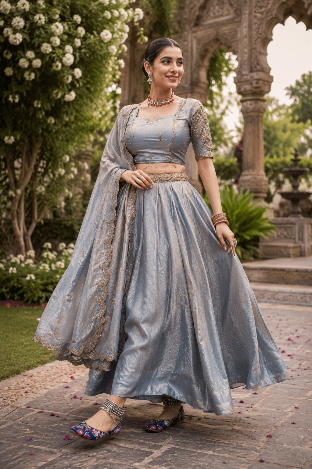 Gorgeous Floral Blue MD 02 Jutti - Indian Dress House 786