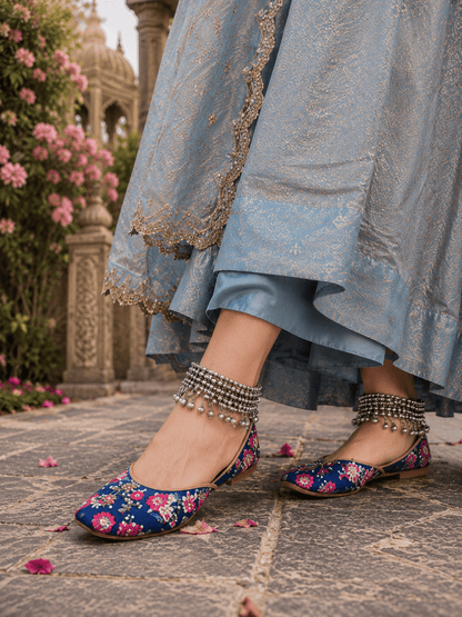 Gorgeous Floral Blue MD 02 Jutti - Indian Dress House 786