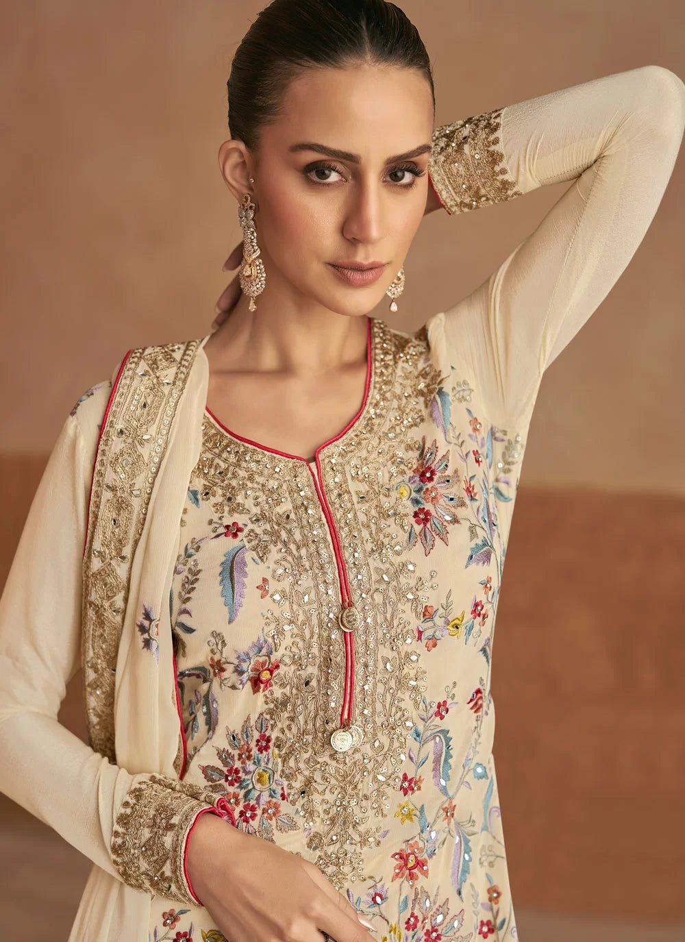 Gorgeous Floral Cream GKLP - Indian Dress House 786