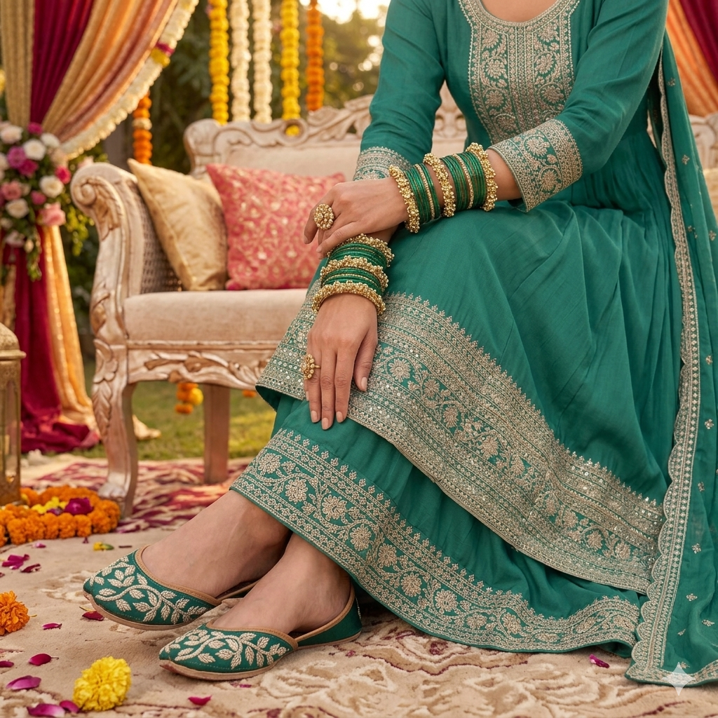 Gorgeous Floral Green Jutti - Indian Dress House 786