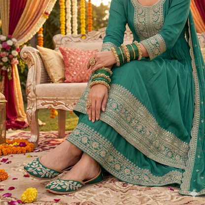 Gorgeous Floral Green Jutti - Indian Dress House 786