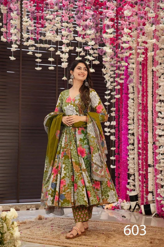 Gorgeous Floral Green LC 603 FVD - Indian Dress House 786