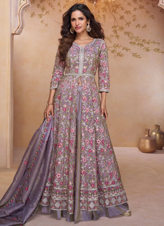 Gorgeous Floral Lavender APJ - Indian Dress House 786