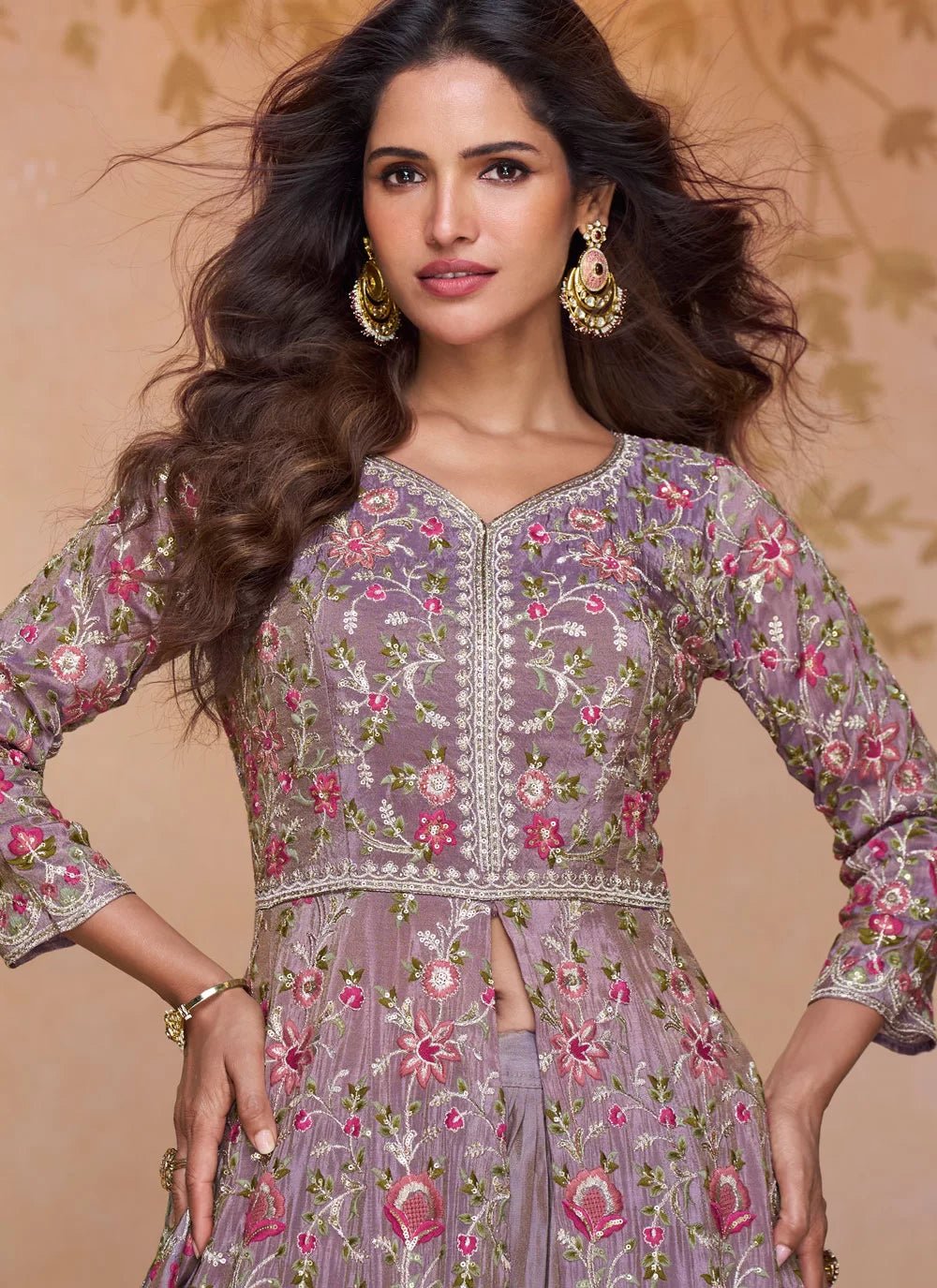 Gorgeous Floral Lavender APJ - Indian Dress House 786