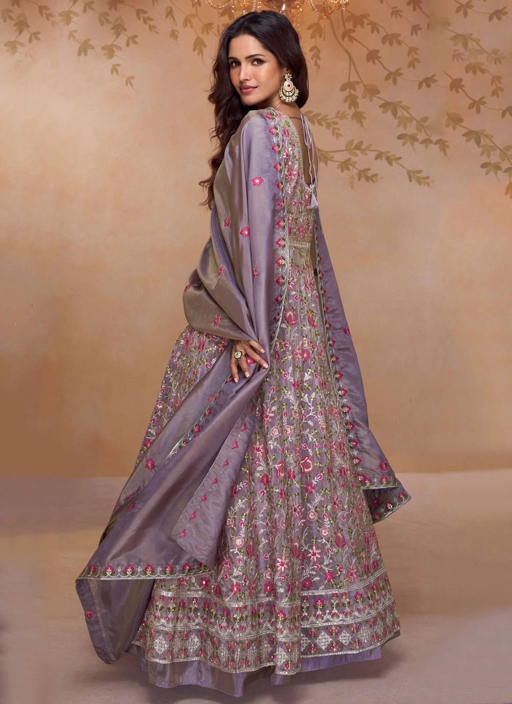 Gorgeous Floral Lavender APJ - Indian Dress House 786
