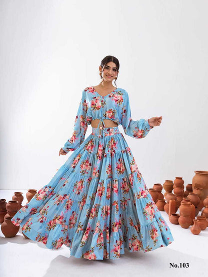 Gorgeous Floral Light Blue PRV 103 FVD - Indian Dress House 786