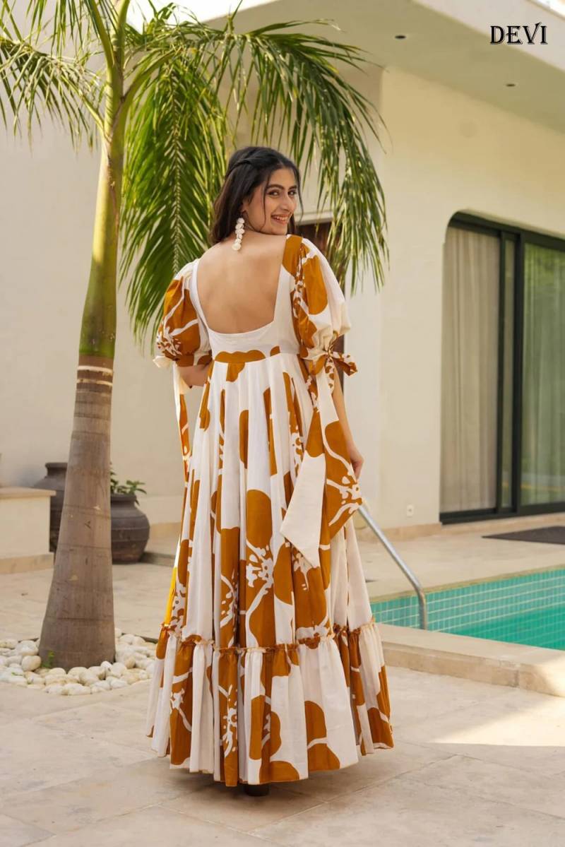 Gorgeous Floral Mustard Brown & Off White DV 802 FVD - Indian Dress House 786