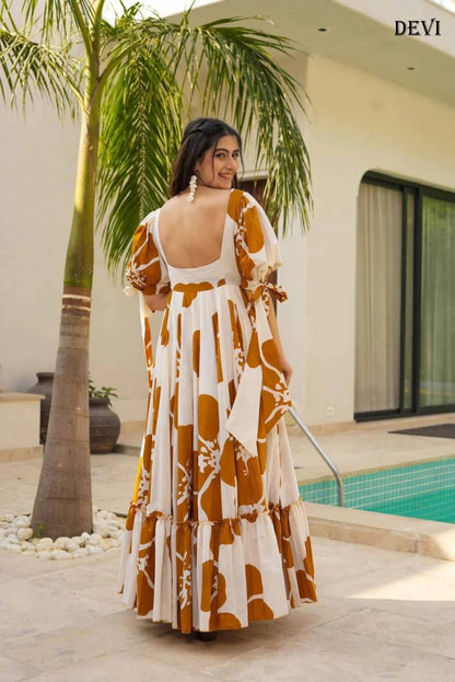 Gorgeous Floral Mustard Brown & Off White DV 802 FVD - Indian Dress House 786