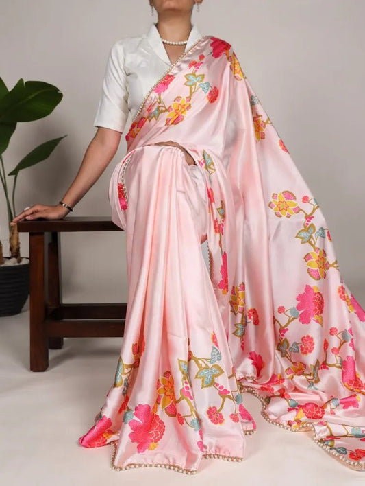 Gorgeous Floral Pink BTS Saree - Indian Dress House 786