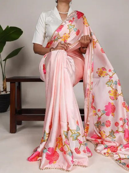 Gorgeous Floral Pink BTS Saree - Indian Dress House 786