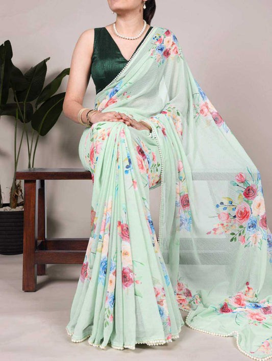 Gorgeous Floral Pista YNF Saree - Indian Dress House 786